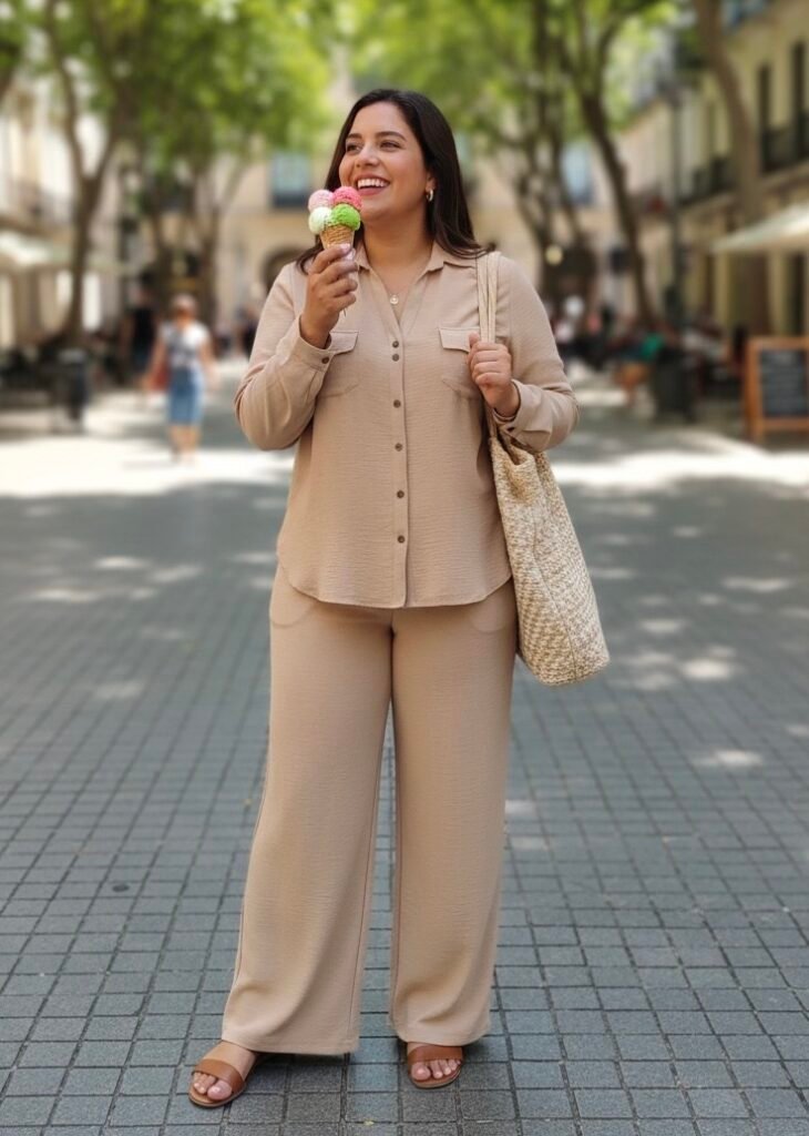 Guía de tallas conjunto beige tallas grandes