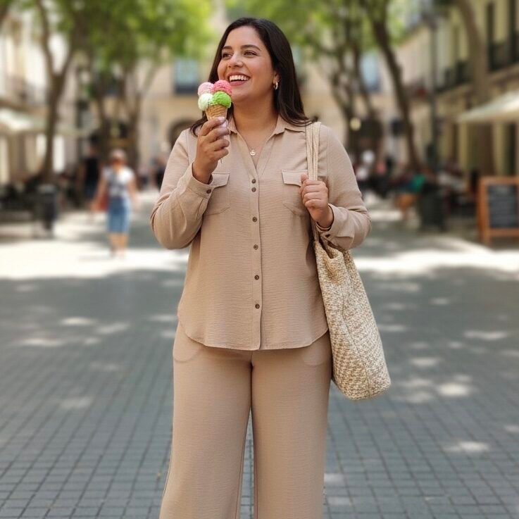 conjunto beige tallas grandes